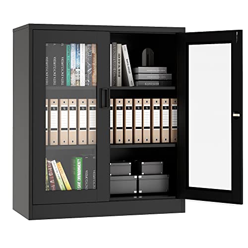 Letaya 01 Storage Cabinet,36 Inch Steel Locker, Lockable Glass Door,2 Adjustable Shelf Organizer Pantry For Office File,Home  cover