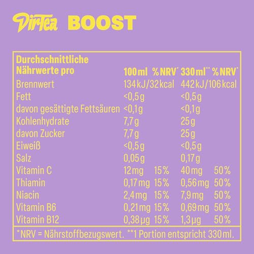 DirTea BOOST im Vorratspack (12 x 0,33 l) – Funktionaler Eistee mit Mango-Maracuja Geschmack, direkt aufgebrüht, mit Koffein & Vitaminen für den extra Energy-Kick – Fresh, fruity & powerful!