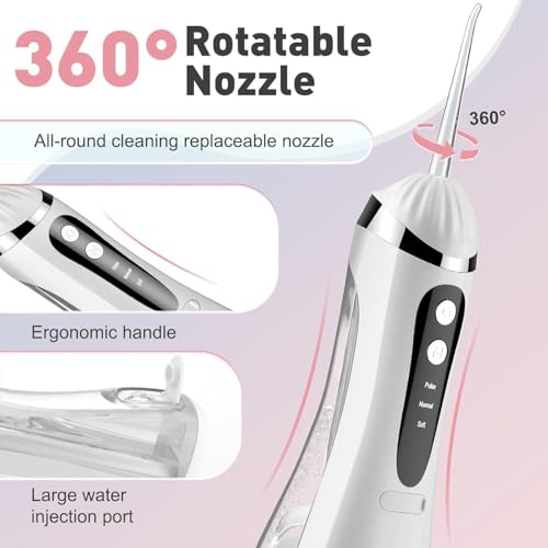 Image of Portable Water Flosser for Teeth Cleaning | Cordless Oral Irrigator with 3 Pressure Modes, 4 Jet Tips, 200ml Water Tank, IPX7 Waterproof, Rechargeable Dental Cleaner for Travel & Home
