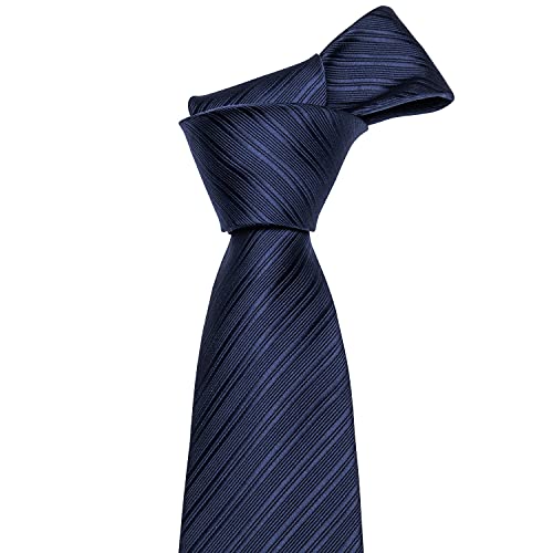 Image of Barry.Wang Solid Striped Tie for Men Silk Necktie Pocket Square Cufflinks Formal Wedding Party Business