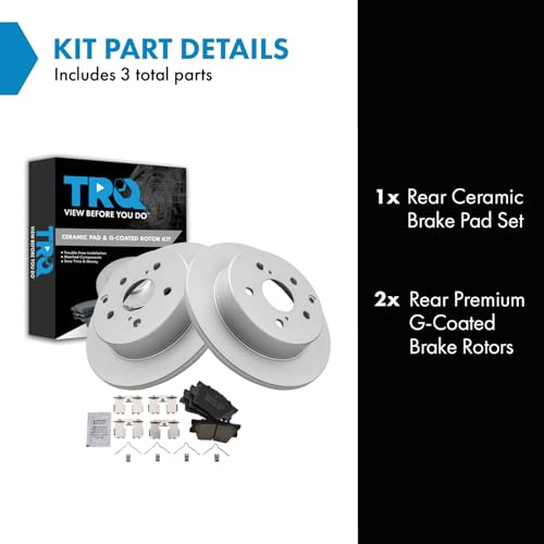 Image of TRQ Rear Brake Pad and Rotor Set Ceramic G Coated Rotors Compatible with 2010-2012 Lexus HS250h 2006-2018 Toyota RAV4