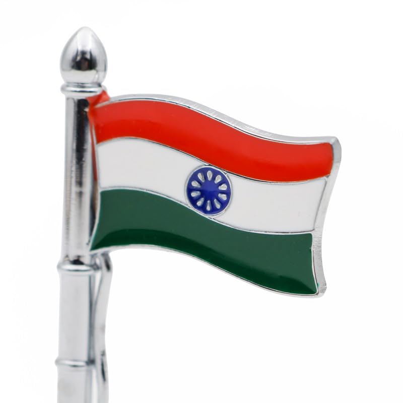 TORPPEZA Metal Hindustan | Indian Flag | Tiranga Stick Stand for Car Dashboard, Decoration, Stusy Table, Office Table, Home Decoration etc. (Height : 8cm | Length : 4cm) 1
