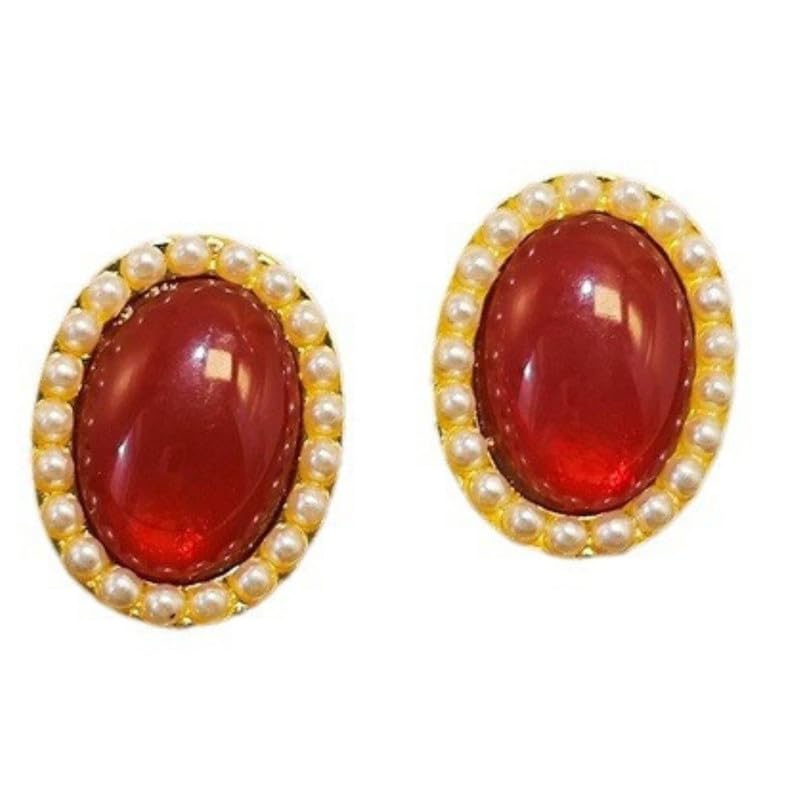 Round Red Pearl Earrings | Silver Simple & Design and jewelry for women-image-19