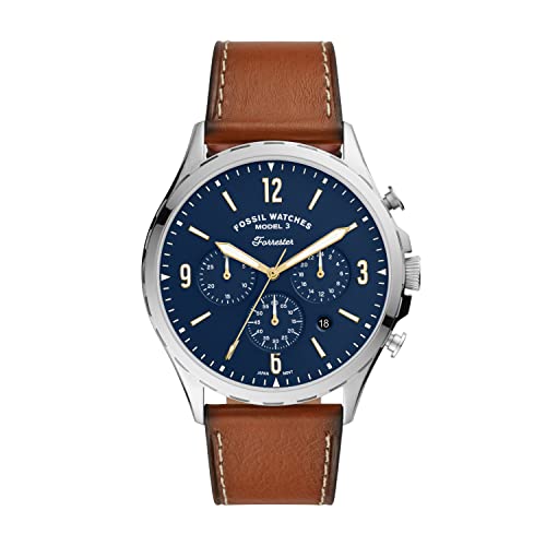 Fossil Men's Forrester Quartz Stainless Steel and Leather Chronograph Watch, Color: Silver, Luggage (Model: FS5607) Fossil Men's Forrester Quartz Stainless Steel and Leather Chronograph Watch, Color: Silver, Luggage (Model: FS5607)