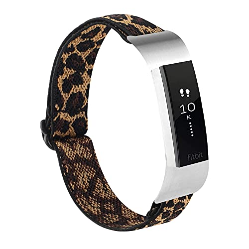 Image of Adjustable Elastic Bands Compatible with Fitbit Alta /Alta HR, Soft Stretchy Nylon Sports Breathable Replacement Wristbands for Women Men (Brown Leopard)