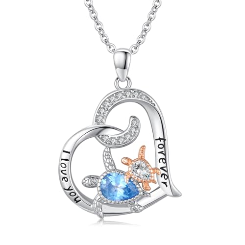 Sea Turtle/Mermaid/Axolotl/Jellyfish/Starfish/Octopus Necklace for Women 925 Sterling Silver Ocean Animal Pendant Necklace Jewelry Birthday Ocean Themed Gifts for Ocean Lovers