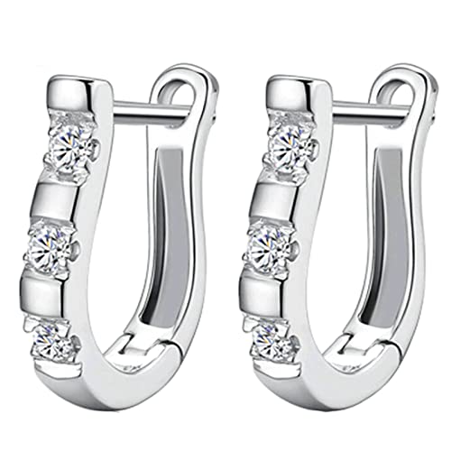 Ayoiow Pendiente Ear Cuff Mujer Cobre Pendientes De Mujer De Aro Plata Circonio Cúbico Blanco En Forma De U