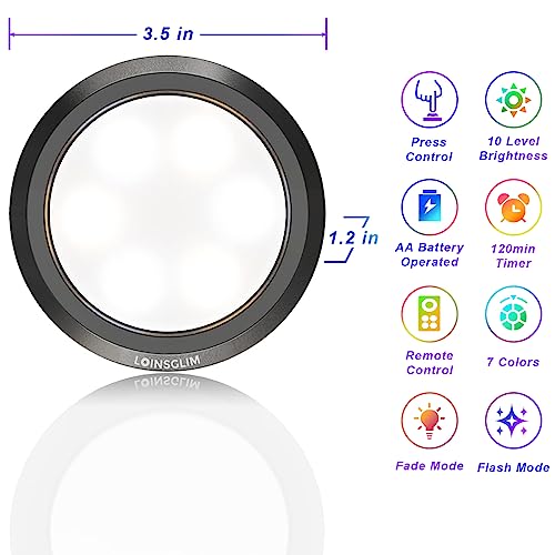 Image of Puck Lights with Remote,Under Cabinet Lighting Wireless,Battery Operated RGB LED Lights Dimmable,7 Colors Push Lights for Closet,Kitchen,Under Counter Lights Bar Display Shelf (6pack)