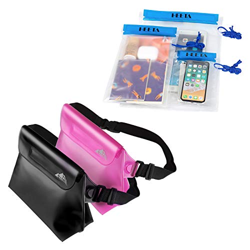 HEETA 2-Pack Waterproof Pouch with Waist Strap, Transparent Screen Touchable Dry Bag Bundle with 3-Pack Clear Waterproof Dry Bag, Water Tight Cases Pouch Dry Bags