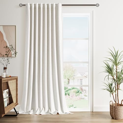 Image of Nanspring Cream 100% Blackout Linen Curtains 96 Inches Long for Bedroom Back Tab Thermal Insulated Modern Farmhouse Decor Black Out Curtain for Living Room Dining Room Neutral Drapes 60x96, 1 Panels