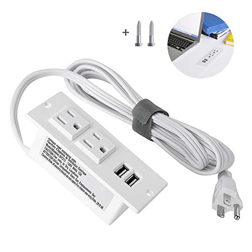 Conference Recessed Power Strip Socket 9.8Ft Cord,Desktop Power Grommet Power Strip with 2-Outlet & 2 USB Ports(white)