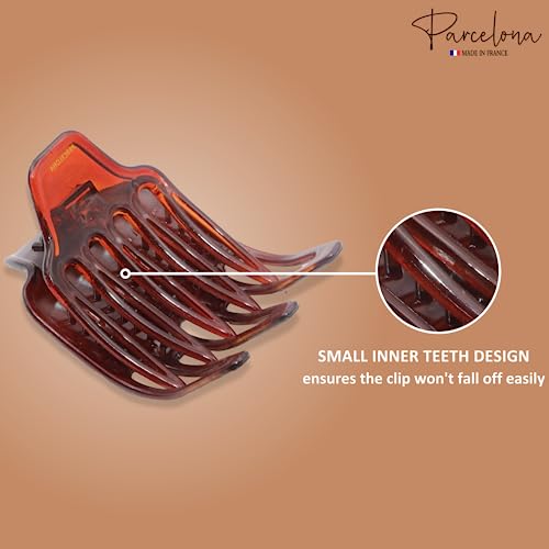 Pinzas de cabello Parcelona French Paw Wide Side Slide Yoga Jaw, fuerte agarre, antideslizantes para mujeres, color marrón con vetas, hechas en Francia miniatura 3