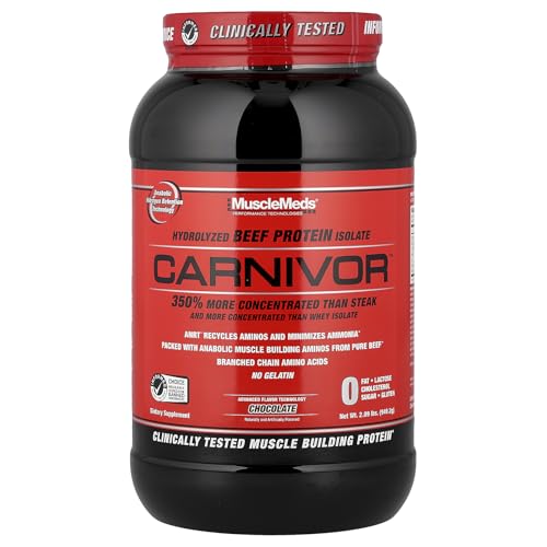 MuscleMeds CARNIVOR Beef Protein Isolate Powder, Muscle Building, Recovery, Lactose Free, Sugar Free, Fat, Free, 23g Protein, Halal Certified, Chocolate, 28 Servings
