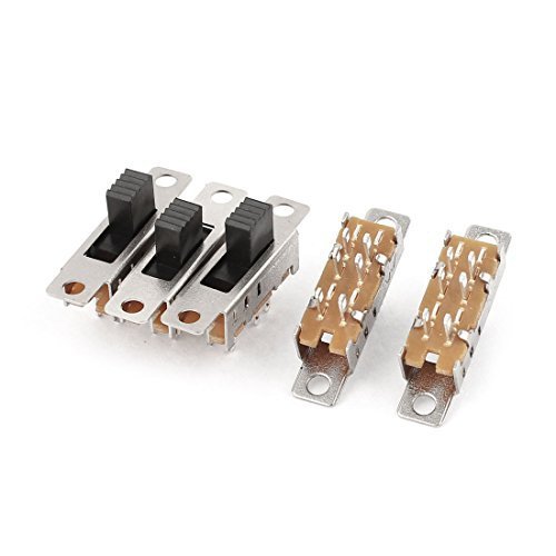 DealMux 5 Pcs 6Pin PCB Mount ON/OFF/ON 3 Position DPDT Vertical Slide Switch, Model:
