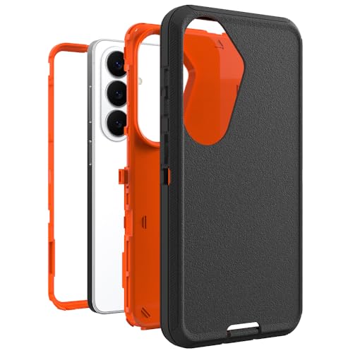 Image of Rugged Case Compatible with Samsung Galaxy S26 | Heavy-Duty Shockproof Protective Cover, Black+Orange