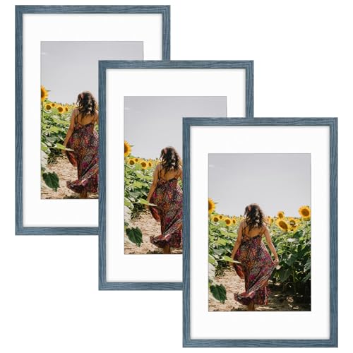 Image of Frametory, 16X24 Picture Frame Display 12X18 with Mat or Without Mat, Horizontal or Vertical Wall Poster Frame with High Definition Glass, Wide Molding, Perfect for Home Decorate (Blue, 3 Pack)