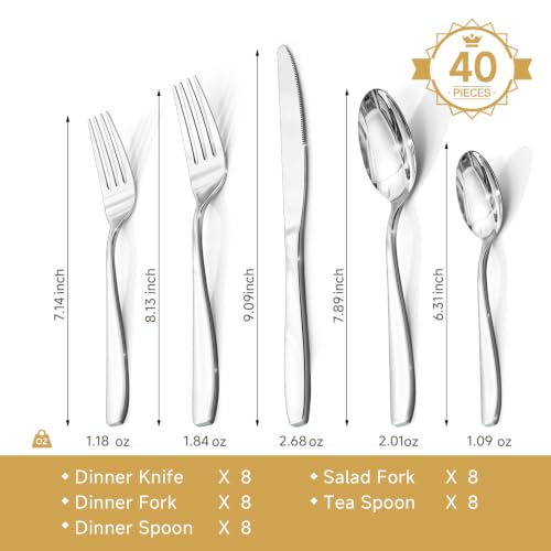 Silverware Set for 8, 40 Piece Stainless Steel Flatware Utensil Cutlery Set - image 9