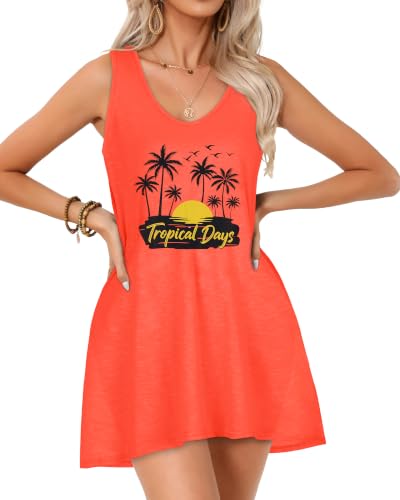 Image of Womens Swimsuit Cover Up Summer Sleeveless Beach Dress Tank Bikini Coverups | 2026 Sleeveless Swimwear Cover Ups,Fashion Hawaiian Vacation Cruise Outfits, Bathing Suit Cover Up,T-Shirt Sundress