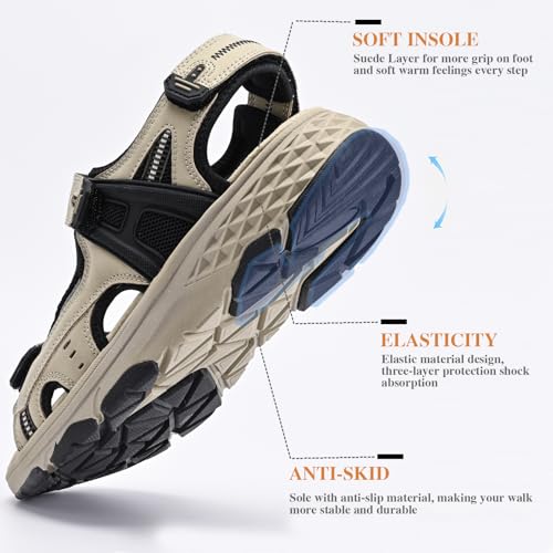 Image of Queday Womens Mens Sport Sandals Outdoor Hiking Sandals with Arch Support Comfortable Athletic Beach Sandals for Travel Walking Trekking Camping