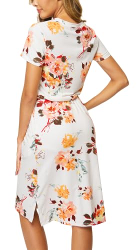 Image of Simier Fariry Womens Summer Hide Belly Knee Length Travel Dress Pocket Short Sleeve Midi Work Casual Outfits