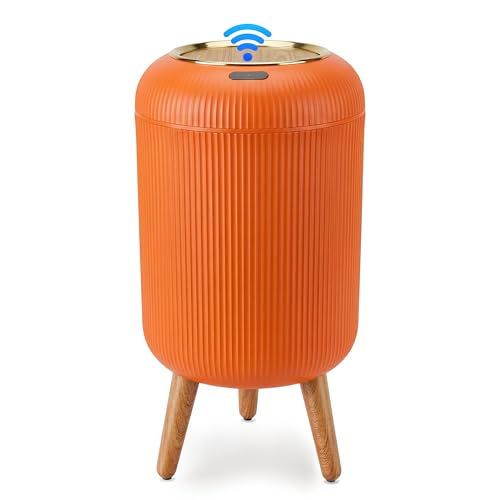 Image of Pukomc Smart Sensor Wastebasket, Convenient and Hygienic Easy to Use, Technology Sensor Waterproof Wastebasket Plastic Trash can for Kitchen, Bathroom, Bedroom, Living Room, Office and Outdoor Orange