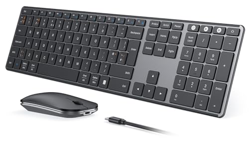seenda Wirelees   Juego de teclado y mouse Bluetooth recargable, multidispositivo, mouse y teclado inalámbricos, compatible con Windows, Mac OS, iPad, tablet, QWERTY UK, diseño negro y gris