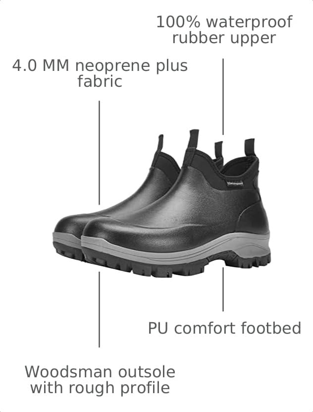Image of Sludgy 6 inch 4mm Black | Insulated Waterproof Rubber Ankle Waterproof Shoes for Rain and Mud, Fishing, Hunting