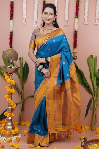 Image of SGF11 Women's Kanjivaram Pure Soft Silk Saree With Unstitched Blouse Piece
