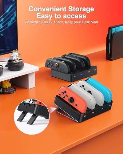 Image of [Switch 2 /1 Both] Controller Charger Dock, FYOUNG Charging Dock for Nintendo Switch 2 2025, 8 in 1 Portable Dual-Direction Magnetic Fast Charger Staion for JoyCon 2 Accessories with USB Type-C Cord