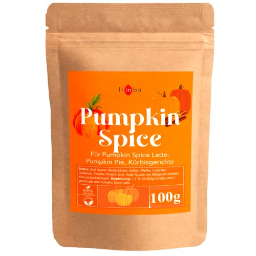 li in ba Pumpkin Spice, 100 g, para café con leche con especias de calabaza, pastel de calabaza, sabor a calabaza, plato de calabaza, especia dulce de calabaza, vegano