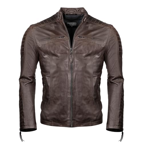 PAULGOS Herren Lederjacke Echtes Leder Jacke Echtleder Übergangsjacke Fashion in 5 Farben Gr. S-7XL Design 1 (DE/NL/SE/PL, Alphanumerisch, M, Regular, Regular, Braun)