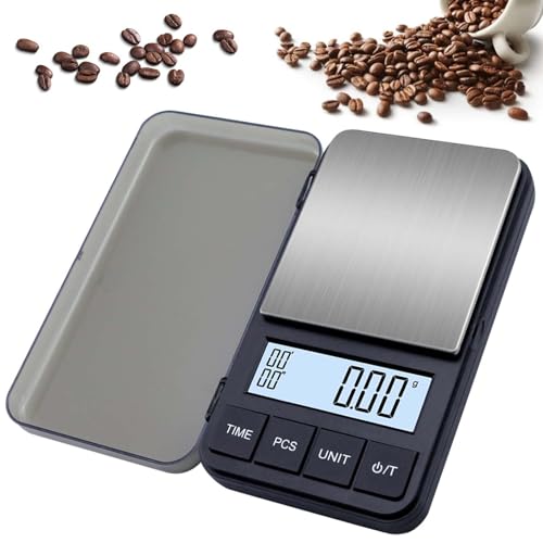 Bilancia da caffè con timer, 10 kg/g, bilancia da cucina digitale, con 2 batterie, con display LCD, piccole tasche per cucinare, cuocere