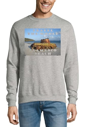 Pull en coton gris doux Flamenco Beach Travel The World vêtement mi-saison respirant