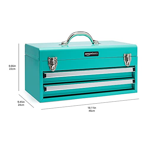 Amazon Basics Steel Tool Box Storage and Organization Drawers, 18.11 x 8.66 x 9.45 in, Turquoise Powder Coated Finish