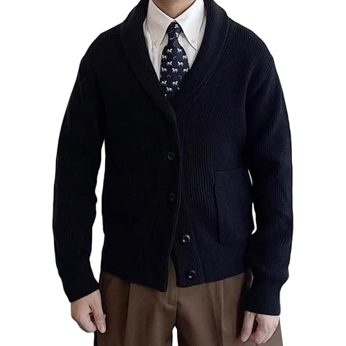 Cardigan homme col châle en tricot torsadé boutonné pour hiver