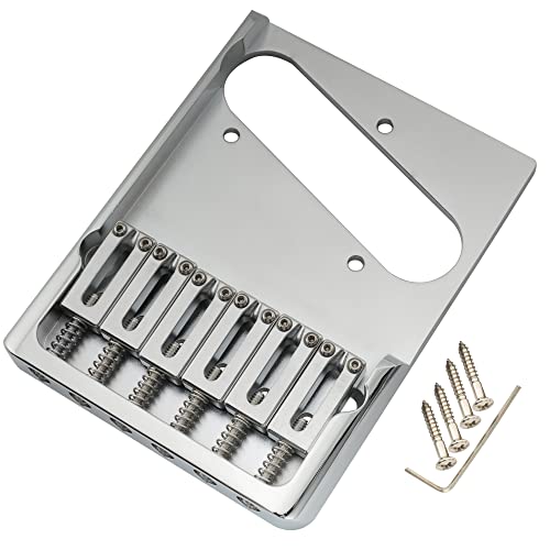 Musiclily Ultra 2-1/8 Inch Brass Heavy Duty Asymmetric Telecaster Bridge for Tele Style Electric Guitar Chrome