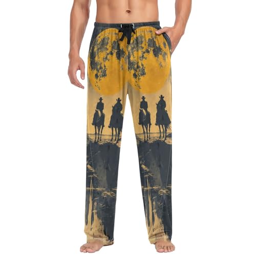 Men's Pajama Pants Sunset Western Cowboys Sleep Pajama Lounge Pant with Pockets, Elastic Waistband3