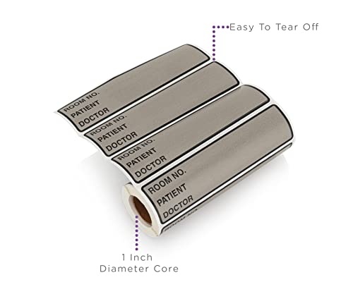 Image of Carstens Patient I.D. Adhesive Medical Chart Labels for 1.5 inch - 4 inch Ring Binder Spines - Pre-Printed Sticker Labels (Room No. / Patient /Doctor), 5 3 /8 inch x 1 3 /8 inch, Gray, Roll of 200
