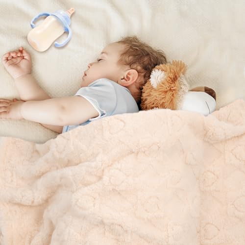 Image of Ultra Soft Fleece Baby Blanket,Swaddle & Receiving Blankets for Newborn Infant, Lightweight Breathable Nursery Nap Blanket for Crib Stroller, for Boys & Girls Heart Checkered 30 inchx40 inch Beige