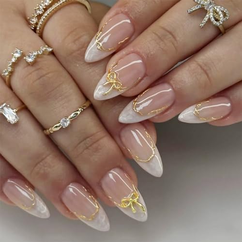 Image of Secret Lives French White Gradient Artificial Press-On False Nails Short Almond-Shaped Wearable Reusable Elegant Nail