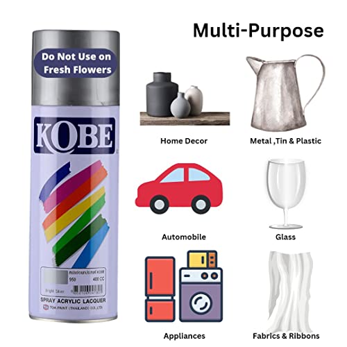 Image of Oasis Kobe Acrylic Spray Paint - Fast Dry Multipurpose Spray For Metal, Wood, Walls, Automobiles, Art & Craft, DIY Projects - 400ML (Bright Silver)