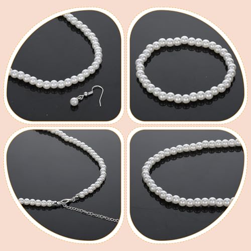 TIESOME Pearl Necklace Bracelet Earrings Set, Faux Pearl Jewelry Set Necklaces for Women White Costume Jewelry Accessories for Women Wedding Birthday Valentine Gifts(6mm) - Image 6
