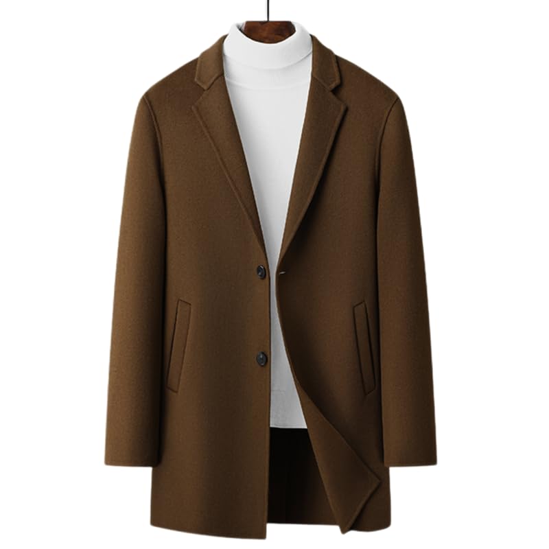 BININBOX Abrigo de Lana de Doble Cara para Hombre de Invierno Gabardina Midi Cortavientos Chaqueta Casual Formal de Negocios Cuello de Solapa (FR/ES, Letras, XXL, Regular, Regular, Marrón)