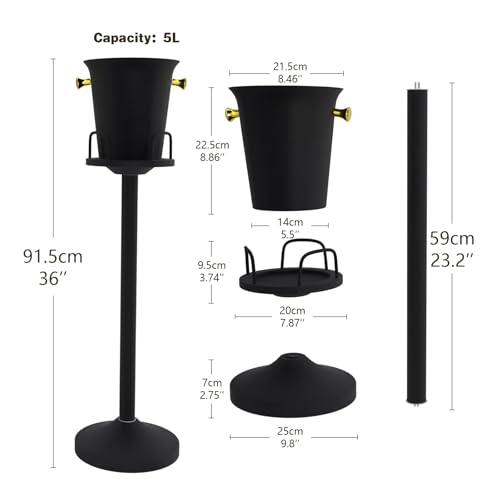 Ice Bucket with Stand, Standing Champagne Buckets(Matter Black 1Pack) by Generic - Used condition - Image 3