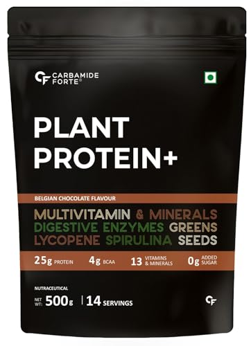 39% OFF on Carbamide Forte Vegan Protein Powder - Plant Based Pea Protein Powder with Multivitamin, Minerals, Superfoods, Digestive Enzymes - 500g