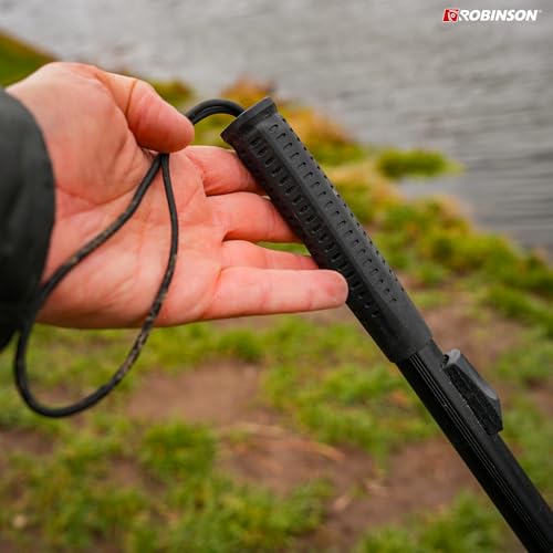 Robinson Angel Kescher gummiert - Einhändig klappbar, Raubfischkescher ideal zum Spinnfischen, Waten und Bootsangeln - 115 cm, Korb 52×45 cm - Netztiefe 45 cm - 10 mm Masche - schnell trocknend