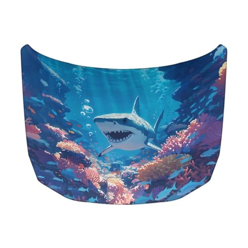 Image of Hood Cover for Car SUV Sedan Truck, Shark Pattern Waterproof Elastic Polyester Car Hood Protector, Patriotic Decorative Automotive Accessories for Summer