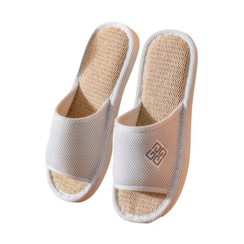 Flax Linen Blend Breathable Solid Color Slippers for Men (LIGHT GREY, US Footwear Size System, Adult, Women, Numeric Range, Medium, 9, 10)