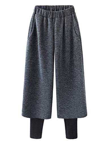 Flygo Ladies' Autumn and Winter Wool Blend Fleece Loose High Waist Wide Leg Casual Pants