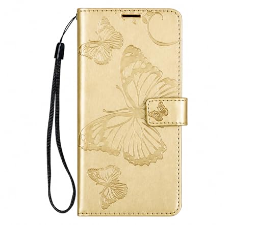 Image of TELETEL Butterfly Magnetic Closure Wallet Card Holder Flip Case for Vivo V50 5G|Mobile Cover|Back Flip Cover - Gold